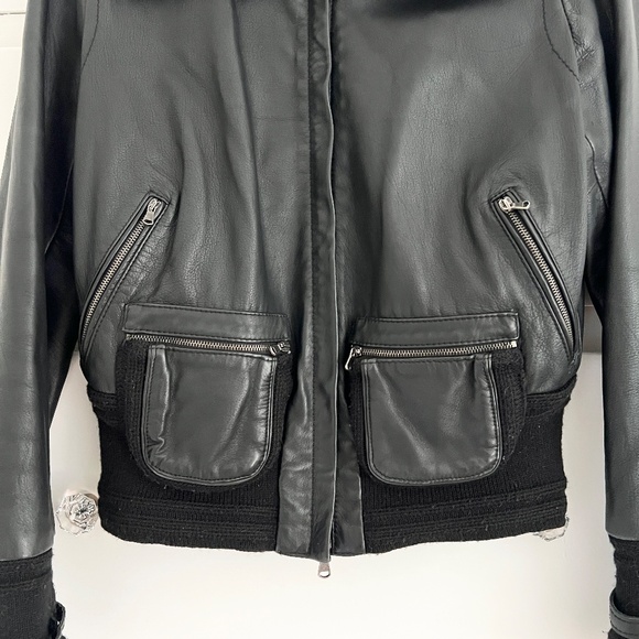 BLUR Leather Bomber Jacket in Black Size Small - Picture 6 of 16